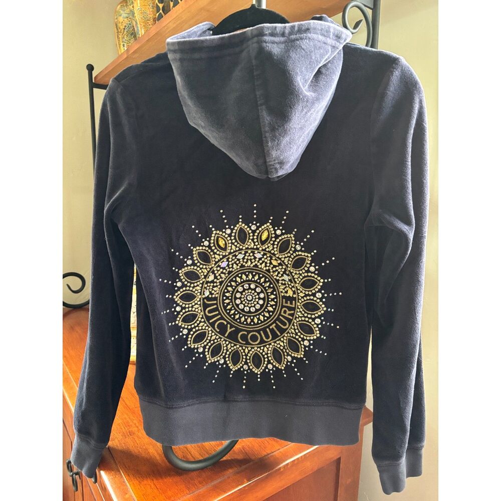 Juicy Couture Y2K Black Velour Mandala Hoodie Size M
